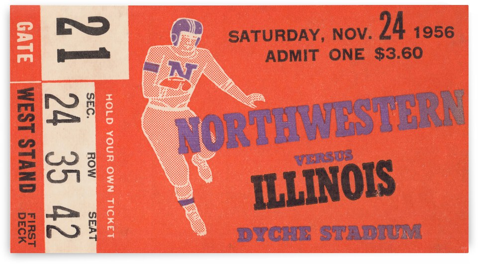 1956 Illinois vs. Northwestern Football Ticket Art by Row One Brand